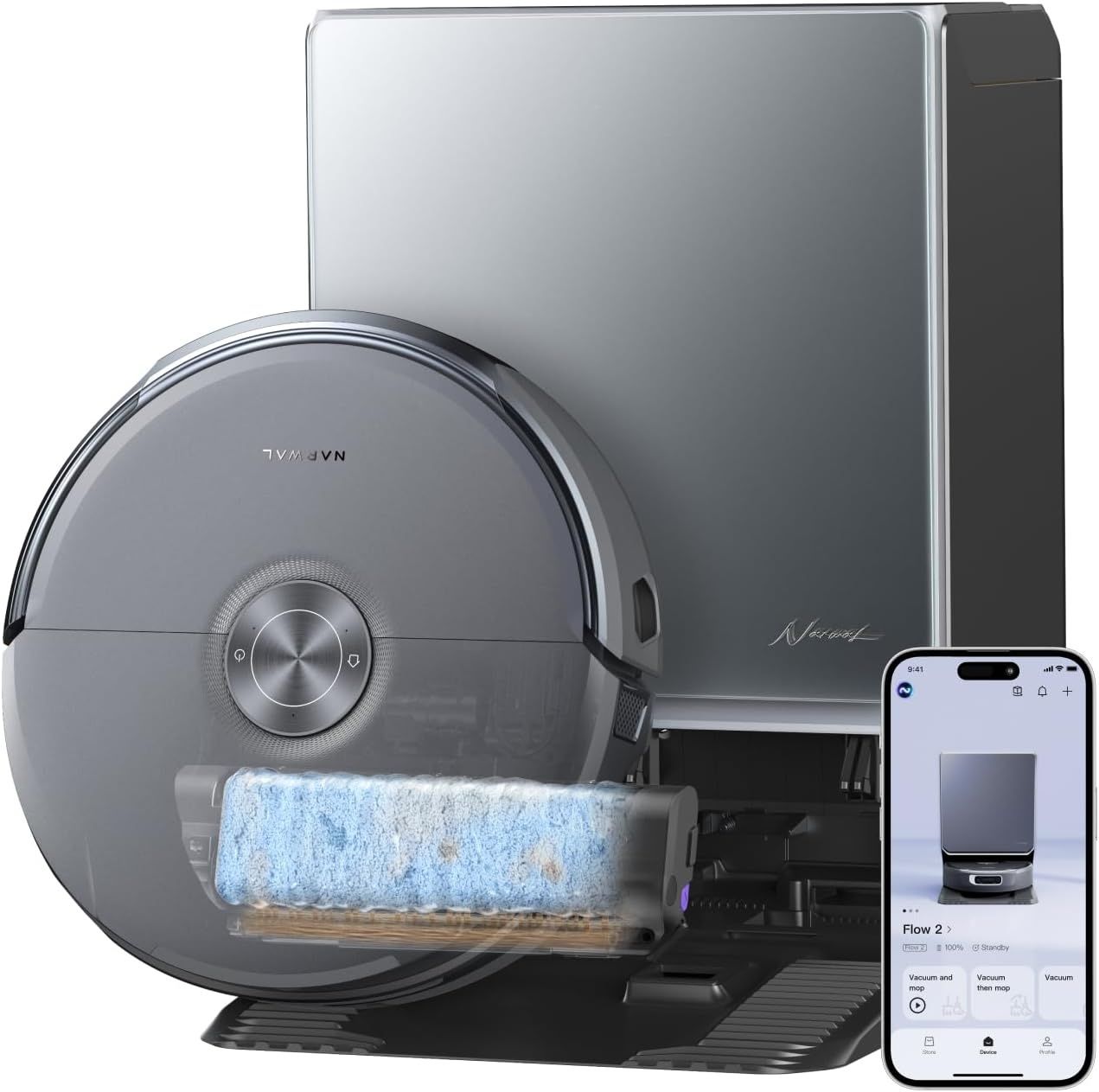 שואב אבק רובוטי שוטף Narwal Flow 2 עם עוצמת שאיבה 31000Pa ותחנת עגינה חכמה | יבואן רשמי – תמונה 2