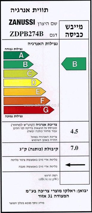 ZANUSSI ZDPB274B - מייבש כביסה קונדנסור זנוסי 7 ק"ג עם פאנל בעברית צבע לבן | יבואן רשמי – תמונה 2