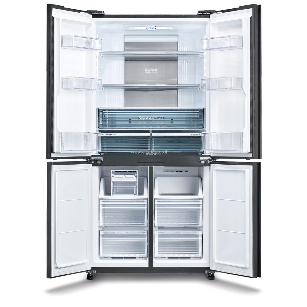 מקרר 4 דלתות מקפיא תחתון Sharp SJ-8960BK שארפ 578 ליטר אינוורטר No Frost זכוכית שחורה עם פיקוד שבת - יבואן רשמי – תמונה 2