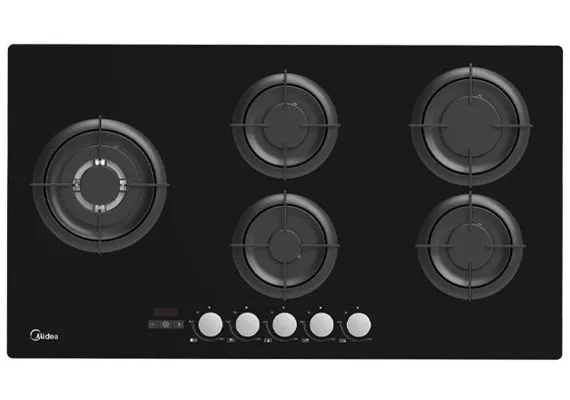 כיריים גז 90 ס״מ 5 להבות Midea 90GH503 – זכוכית שחורה עם מבערי SABAF | יבואן רשמי-משלוח מהיר – תמונה 2