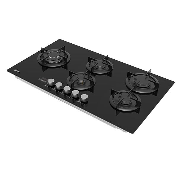 כיריים גז 90 ס״מ 5 להבות Midea 90GH503 – זכוכית שחורה עם מבערי SABAF | יבואן רשמי-משלוח מהיר
