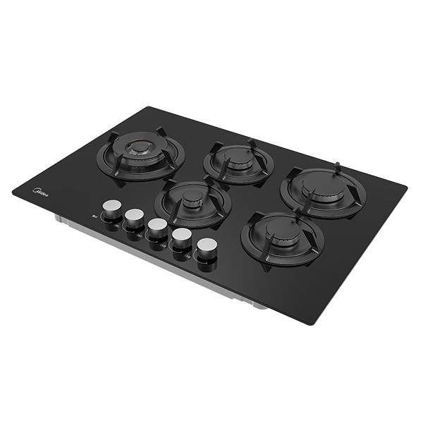 כיריים גז 5 להבות MIDEA דגם 75GH503 - זכוכית שחורה, מבערים איטלקיים DEFENDI – תמונה 3