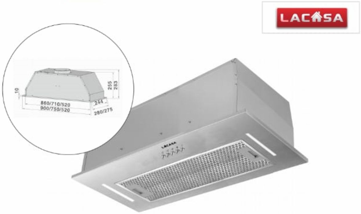 קולט אדים בנוי LACASA LC97213BIIX נירוסטה - יבואן רשמי