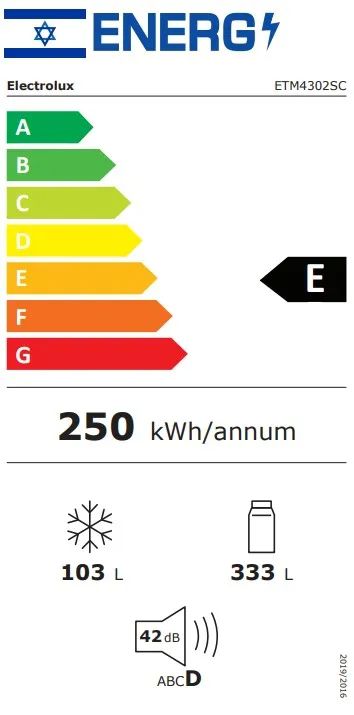 מקרר 2 דלתות מקפיא עליון 436 ליטר Electrolux ETM4302SC כסוף - יבואן רשמי – תמונה 2