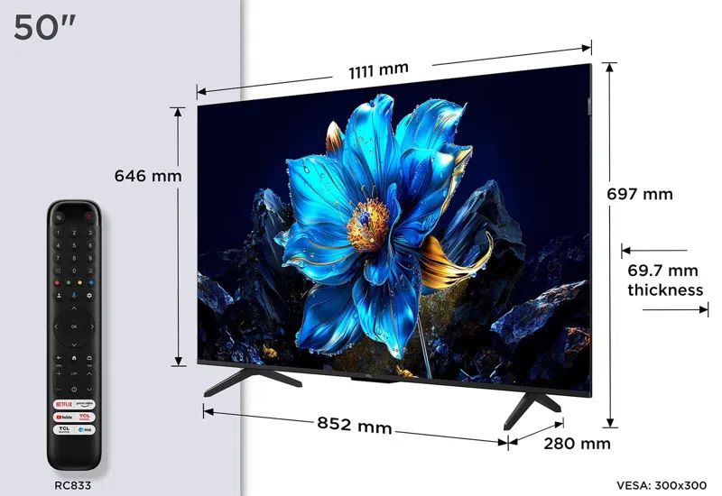 טלוויזיה חכמה 50 אינץ' דגם QLED 4K סדרה TCL 50P7K עם Google TV | יבואן רשמי-משלוח מהיר – תמונה 8