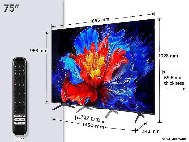 טלוויזיה חכמה 75 אינץ' TCL 75P8K QLED 4K עם Google TV | יבואן רשמי – תמונה 9