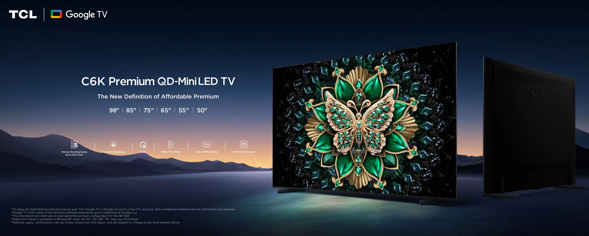 TCL 55C61K טלוויזיה חכמה טי סי אל 55 אינץ' 4K QD-MiniLED עם Google TV ו-HDR מתקדם | יבואן רשמי-משלוח מהיר – תמונה 7