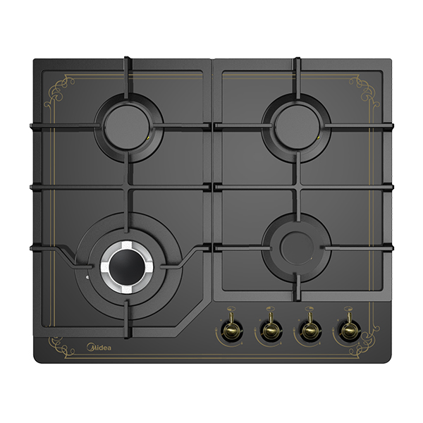 MIDEA 60GJ084 – כיריים גז 4 להבות רטרו/כפרי זכוכית שחורה עם מבער טורבו 3600W | יבואן רשמי | משלוח מהיר