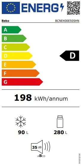 BEKO BCNE400E50SHN - מקרר אינטגרלי מקפיא תחתון 370 ליטר בקו | יבואן רשמי – תמונה 4