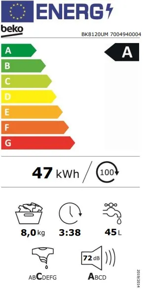 BEKO BK8120UM- מכונת כביסה פתח קדמי 8 ק"ג לבנה בקו | יבואן רשמי