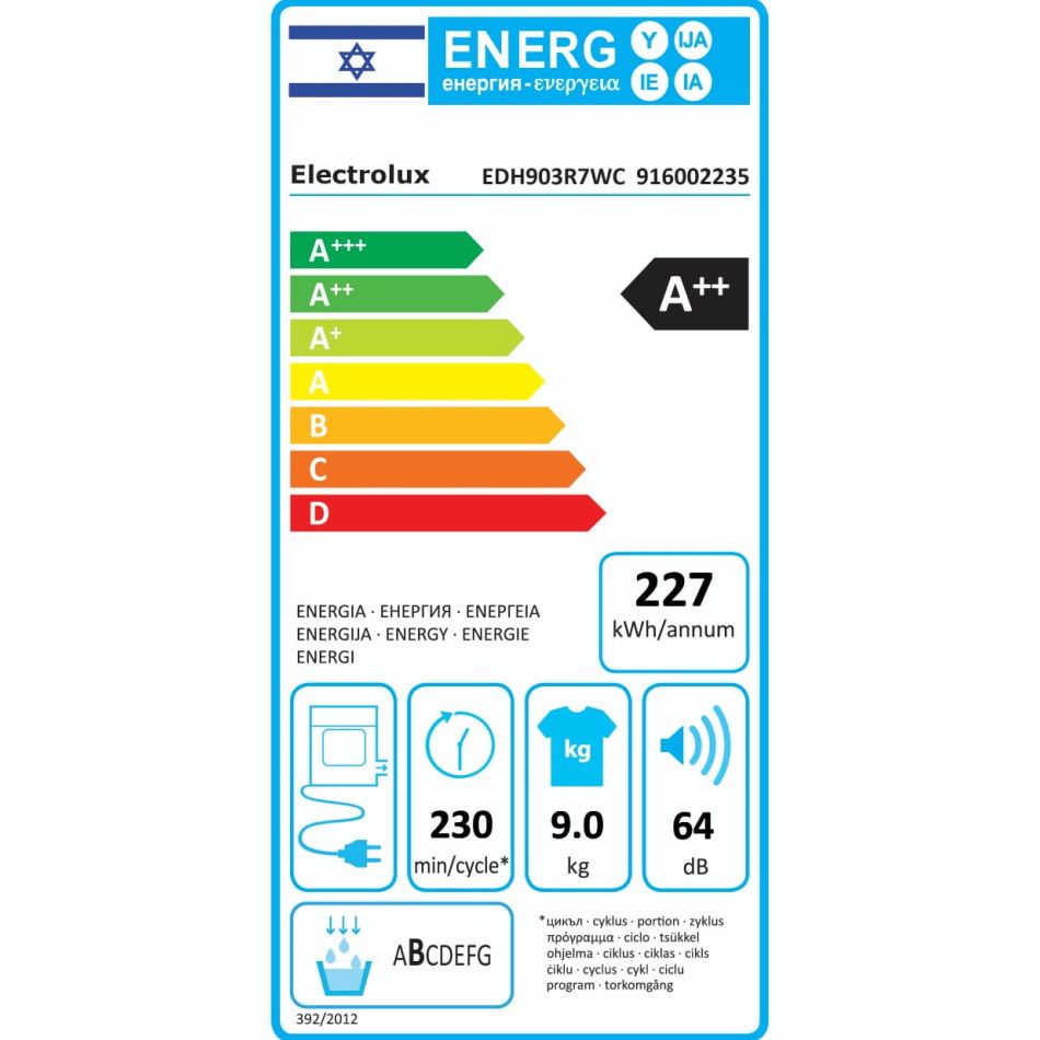Electrolux EDH903R7WC - מייבש כביסה 9 ק"ג משאבת חום מסדרת UltimateCare 700 – תמונה 3