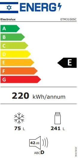 Electrolux ETM3100SC מקרר מקפיא עליון 2 דלתות 316 ליטר בצבע נירוסטה עם מערכת שבת מהדרין | יבואן רשמי – תמונה 3
