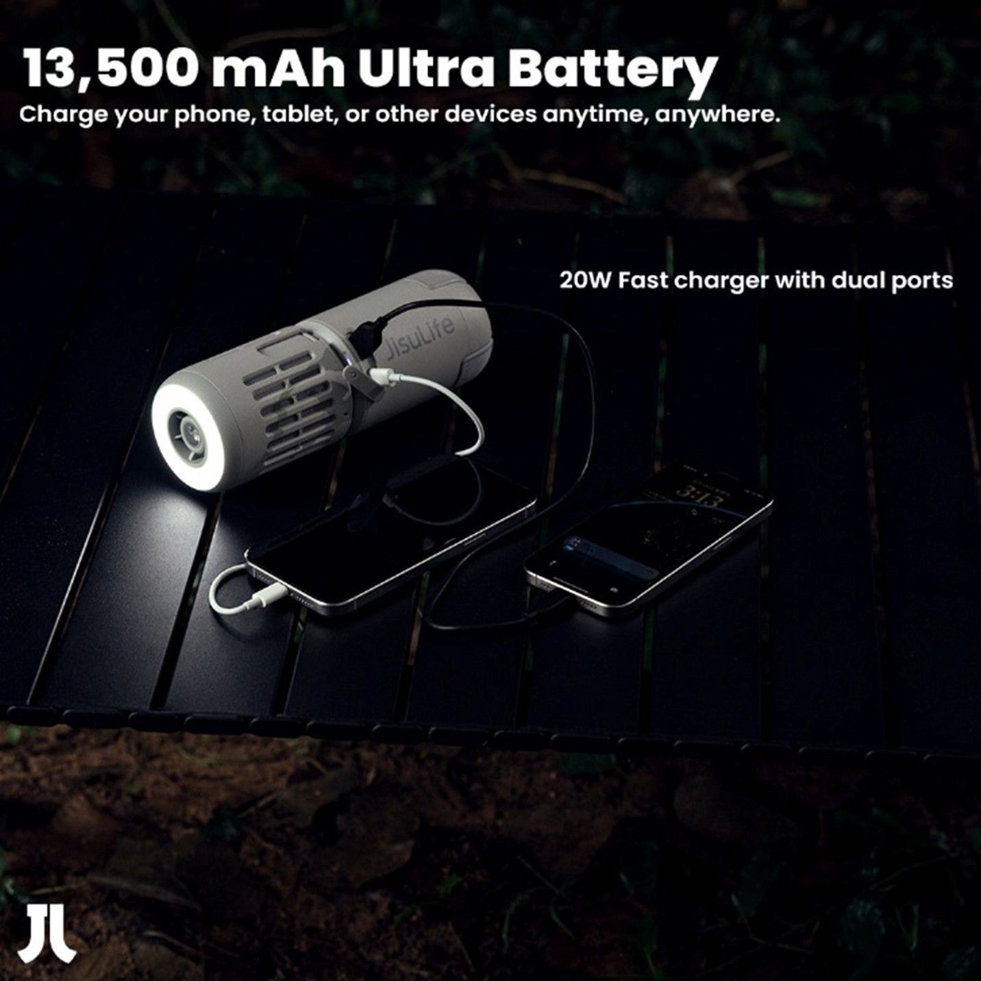 JISULIFE OUTDOOR ULTRA1 - מאוורר שטח עוצמתי נייד לקמפינג וטיולים, סוללה 13,500mAh ותאורת שטח | יבואן רשמי – תמונה 2