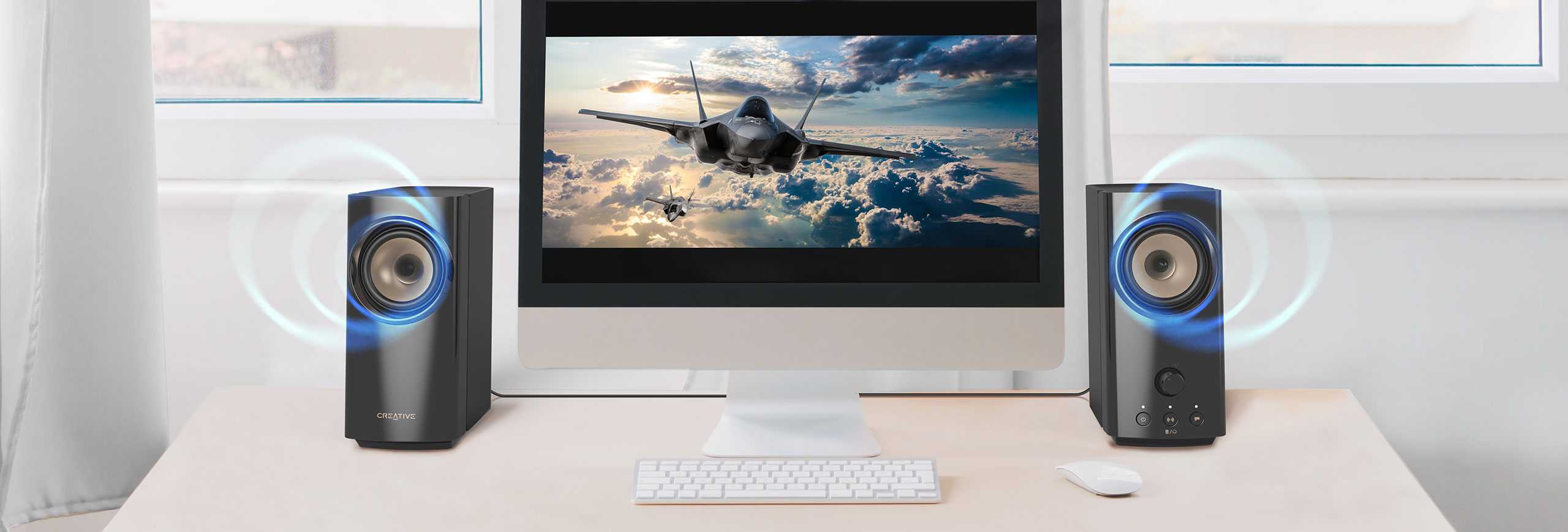 רמקולים למחשב Creative T60 רמקולי סטריאו קריאייטיב 2.0 עם בלוטות' וחיבור USB-C יבואן רשמי