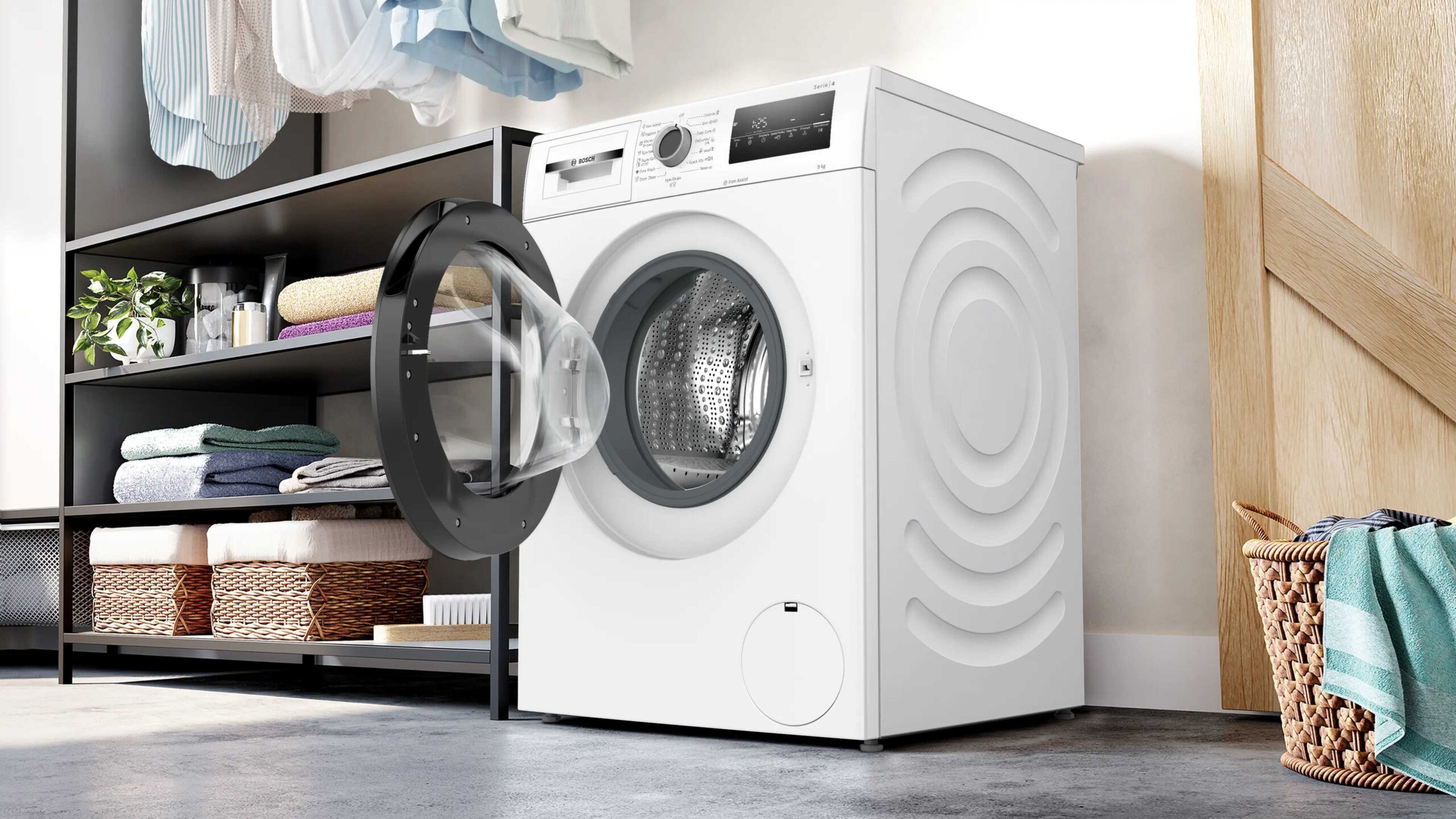 מכונת כביסה 9 ק״ג BOSCH WAN2826BBY עם מנוע שקט 1400 סל"ד מסדרת בוש Serie 4 תוצרת פולין