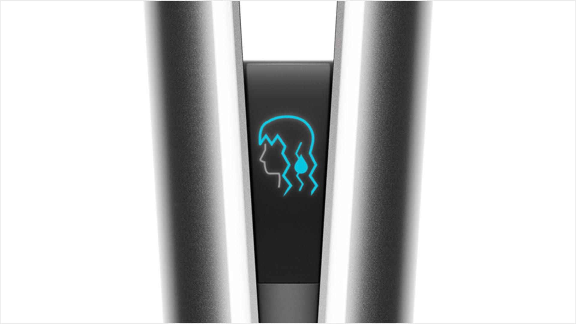 תקריב של מסך ה-LCD של Dyson Airstrait, עם אנימציות.
