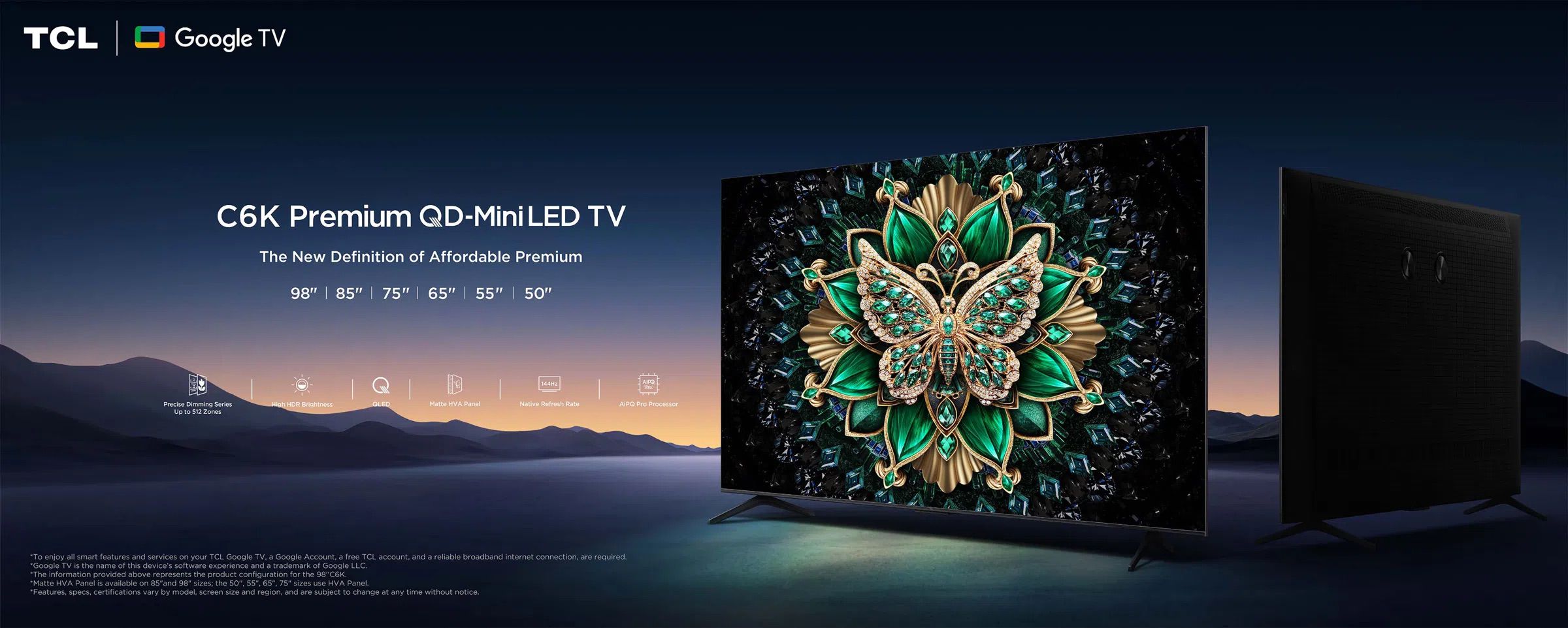 טלוויזיה 55 אינץ' TCL 55C6K QD-Mini LED Google TV